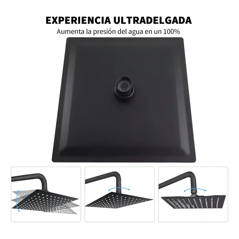 Regadera De Pared Acero Inoxidable Negra Mate 20cm Cuadrada Con