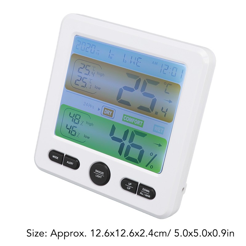 Indoor Thermometer Digital Color Screen Alarm Temperature Humidity Monitor Bedside