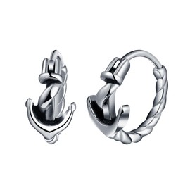 Yumilok Vintage Anchor Earrings Rope Hoop Earrings Huggie Earrings Piercing for Men Women Cartilage Ear Piercing Unisex Punk Earrings, Stainless Steel