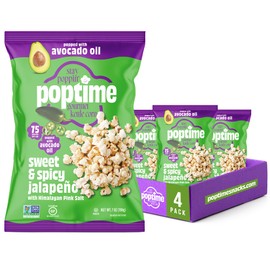 Poptime Popcorn Snack Bags – Sweet & Spicy Jalapeno & Himalayan Pink Salt Kettle Corn Popcorn Bags, Healthy Snack With Avocado Oil, Gluten Free, Vegan, Low Calorie, Non-GMO, Kosher - 7 oz - Pack 4