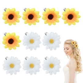 Bekecidi 10 PCS Flower Hair Clips, Daisy Hair Accessories Daisy Flower Hair Pins Beach Wedding Alligator Clip Flower Hair Barrettes Small Ponytail Hair Clips for Women Girls(White, Yellow)
