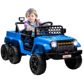 Qaba 12V 4x4 Kids Ride on Truck with Back Trailer, 2WD/4WD Switchable Kids Electric Car with Parent Remote Control, Spring Suspension System, Soft Start, Music, LED Light, Horn, Light Blue