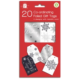 Christmas Gift Tags Metallic White Silver & Blue Stylish Xmas Pack 20 Co-Ordinating Foiled