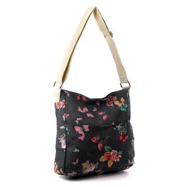 Wedmay Womens Cross Body Bag Flower Butterfly Owl Large Canvas Messenger School Shoulder Handbags (Butterfly Black)