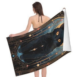 VANZEV Tarot Card Moon Black Cat Beach Towel Pagan Witchcraft Sand Free Towels for Adult Kids Quick Dry Ultra Absorbent Soft Pool Travel Swim Bath Shower Towel Gifts 52” x 32”
