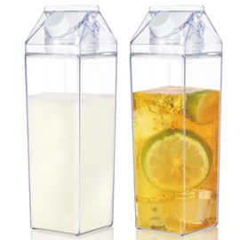 UgyDuky 2 Pack 34Oz Milk Carton Water Bottle Clear Square Bottles Clear Plastic Milk Carton Square Milk Storing Containers Portable Leakproof Square Carton Juice Bottle for Outdoor Events (Clear)