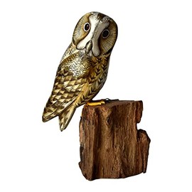 Hand Carved WOODLAND BIRD Wooden Ornament - TAWNY OWL on Tree Trunk - 14.5 cm