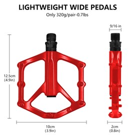 RainFlowwer Mountain Bike Pedals, Road MTB Flat Pedals, Non-Slip Lightweight Aluminum Alloy Bicycle Pedals, Fits 9/16" Road Mountain BMX MTB Bike Pedal (Red)