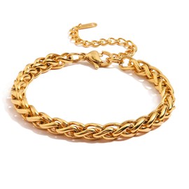 Lubrifico 14k Chunky Gold Plated Rope Link Bracelets for Women And Men, Charm Stainless Steel Bracelets Non Tarnish,Cuba Chain Bangle(Style A)