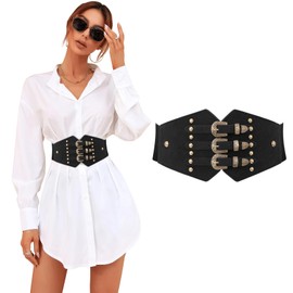VONMELLI Women's Elastic Costume Corset Belt Medieval Belt Western Tied Waspie Waist Belt Wide Cinch Belt for Shirt Dress, black
