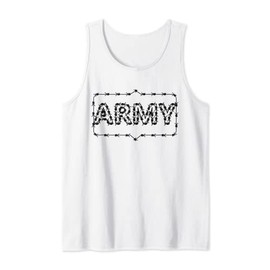 Framed Barbed Wire Army Graphic Word For Army Present Idea Tank Top