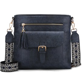 Kasgo Crossbody Bag for Women, Vegan Leather Shoulder Bag Small Ladies Handbag Purse with Guitar Strap for Travel Work Daily, Blue