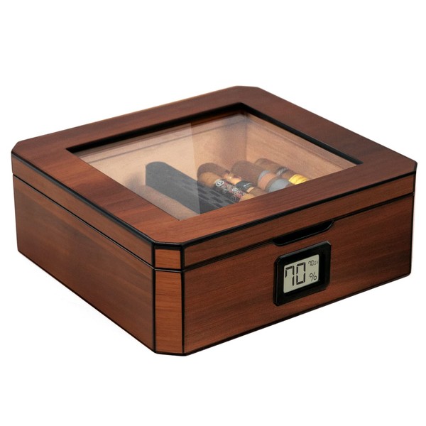 CASE ELEGANCE MAG Desktop Humidor, Easy humidification System, Accurate Digital Hygrometer, Walnut Finish, Magnetic Seal, for 20-30 Cigars