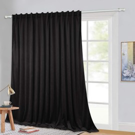 StangH Blackout Curtain for Sliding Door, 102 inches Long Black Velvet Room Separated Partition Panel Privacy Protection for Bedroom, Soft Solid Backdrop Back Tab for Theater, W100 x L102, 1 Panel