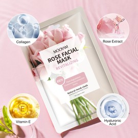 GUOYAOLIFU Face Mask Skin Care Facial Mask Sheets,Pink Rose Sheets Hydrating Face Masks for All SkinTypes, Moisturizing Facial Mask for Women, Facial Masks Gifts 15 Pack