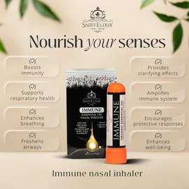 SniffElixir - Immune Nasal Inhaler Aromatherapy Inhalers, Essential Oil Inhaler Nasal Inhaler Stick for Immune Boost, Respiratory Health - Portable Nasal Stick Inhaler for Adults