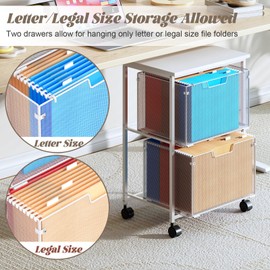 Sbanmao Letter/Legal Rolling File Cabinet, Rolling File Cart with 2 Drawers Filing Cabinet for Home Office, Hanging File Folders Organizer for Under Desk Storage, Mobile Printer Stand, White