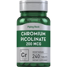 Piping Rock Chromium Picolinate 200mcg | 240 Tablets | Vegetarian, Non-GMO, Gluten Free Supplement