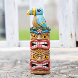 EPTUEGA Tiki Statue Totem Pole Decor- 12.32 inch Tall Solar Powered Garden Figurine Tiki Decorations for Tiki Bar Outdoor Patio Balcony Lawn Yard Backyard