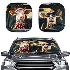 HUISEFOR Cow Car Windshield Sun Shade 2 Piece Funny Windshield Cover for Outdoor Heat Resistant UV Blocking Sunshade for SUV Vehicle Sedan Truck Gift for Holiday