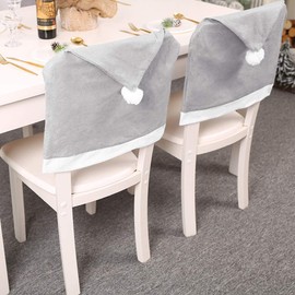 IHONYI Set of 4 Christmas Chair Covers, Dinner Seat Chair Cover, Grey, Santa Claus Chair Covers, Christmas Hat, Christmas Chair Cover for Festive Decoration, Gift Set