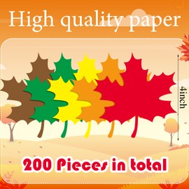 Demissle 200 Pcs Large Fall Leaves Cutouts Maple Paper Leaf Cutouts 4'' for Bulletin Board with Glue Points Autumn Leaf Assorted Artificial Fall Leaf for Craft Thanksgiving (Multicolor)