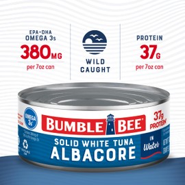 Bumble Bee Solid White Albacore Tuna in Water, 7 oz Can - Wild Caught Tuna - 37g Protein per Serving, High in Omega-3s - Non-GMO Project Verified, Gluten Free, Kosher