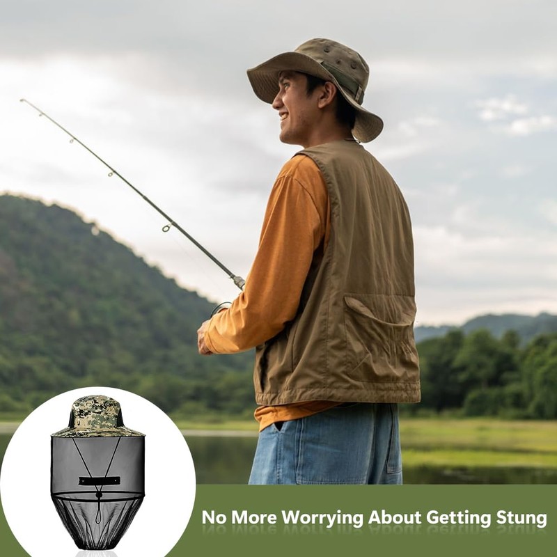 AOGOE Mosquito Head Net Hat, Mosquito Hat with Removable Netting,