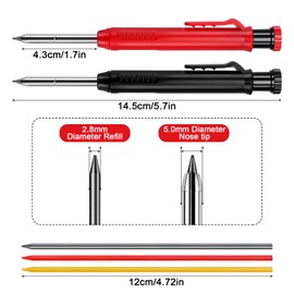 2 Pcs Carpenter Pencil with Sharpener, Solid Woodworking Mechanical Pencils Set with 26 Refills 3 Colors, Builders Pencil Deep Hole Marker Construction Pencil Scribe Tools for Architect Construction