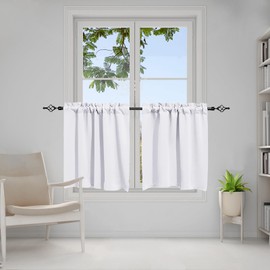 meioro 36 Inch Length Tier Curtains, 2 Panels Short Kitchen Curtains Rod Pocket Blackout Small Cafe Curtains, Half Window Curtains Decor for Bathroom Basement RV Camper Drapes(White)