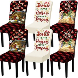 FuWeave 6 Pack Christmas Decorations Chair Covers Stretch Dining Room Chair Slipcovers Removable Xmas Seat Cover Washable Chair Protector Cover for Holiday Kitchen Decor, 3 Style(Classic Style,Red)
