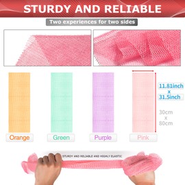 4 African Net Sponge Mesh Long Mesh Bath Sponges - Exfoliates and Refreshes Skin for a Silky Smooth Shower Experience (Purple, Pink, Green, Orange)