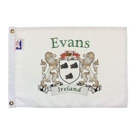 Evans Irish Coat of Arms Small White Flag - 12"x18" inches