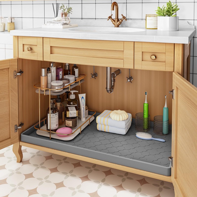 Jin&Bao Waterproof Under Sink Mat 34" x 22", Thick Silicone