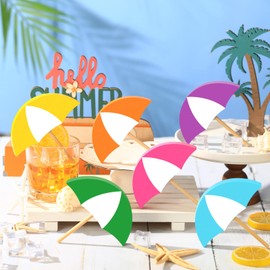Jetec 6 Pcs Spring Summer Wooden Decor Colorful Umbrella Table Centerpieces Tiered Tray Decor Set Wooden Sun Shade Parasol Block Signs for Farmhouse Home Shelf Office(Sun Shade Umbrella)