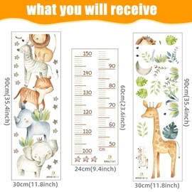 Funmo Height Chart Child Wall Sticker, Children's Growth Chart Wall Stickers, Animal Print, 50-150 cm Children's Height Chart Wall Sticker, Baby Growth Wall Ruler for Child Development