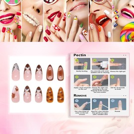 Rchovsam Medium Almond Press on Nails French Tip Nails Press Ons Gold Pearls & Floral Designs False Nails Full Cover Glossy Artificial Acrylic Fake Nails Gift for Women 24pcs