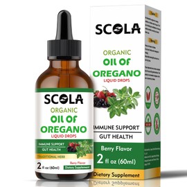 SCOLA Organic Oil of Oregano Liquid Drops, Herbal Supplement for Immune Support, Digestive Health, Overall Health, Oregano Oil Drops, Non-GMO, Gluten Free, 2 Fl Oz