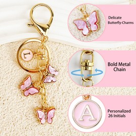 LUHOHI Butterfly Bag Charms Initial Key Chain Cute Keychains for Women Car Keys Purse Handbag Backpack Letter Charm Pretty Trendy Accessories Pink G