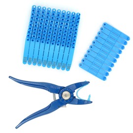 MOGOULUA Ear Tag Pliers with 100 Ear Tags for Universal Farm Animals Sheep Tagger Punch Farm Animal Tag Pliers Tool for Goat Cattle Cow Pig Horse Ear Tags Installation