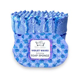 Violet Waves Exfoliating Soap Sponge | Exfoliating Body Wash | Soap Filled Sponge | Shower Puff | Tan Remover & Body Scrub | Shower Soap | Vegan Soap | Shower & Bath Products | Stocking Fillers