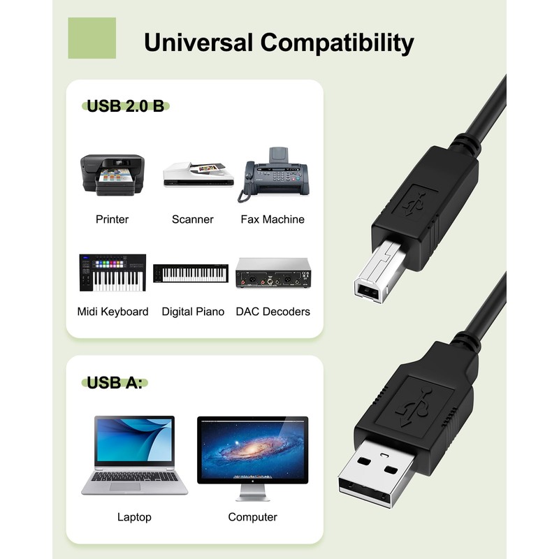 Tomatosd 6ft USB Cable Laptop PC Data Sync Cord Compatible
