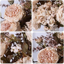 Ivydale Peony Artificial Flowers Bouquet 17.7" Faux Silk Arrangements Fake Peonies Plants Bulk Look Real Dining Table Centerpieces for Home Kitchen Wedding Party Decor, No Vase (Champagne)