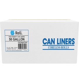 Reli. Premium 50 Gallon Trash Bags | 150 Count | Made in USA | Heavy Duty | Bulk | SuperValue | Black Multi-Use Garbage Bags