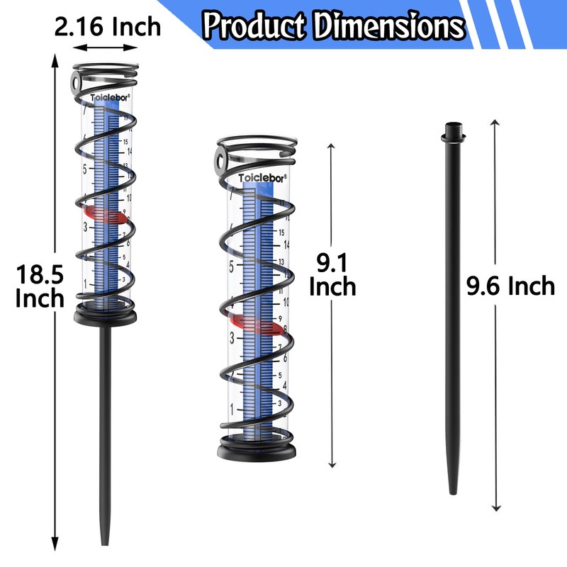 Toiclebor Rain Gauge Outdoor,Freeze Proof Plastic Tube with Black Spiral