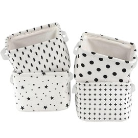 4 Pack Storage Baskets, Collapsible Mini Storage Boxes, Canvas Square Baskets Fabric Storage Bins, Waterproof Cotton and Linen for Desk Storage and Household Organizer Toys Bathroom Closets Playroom