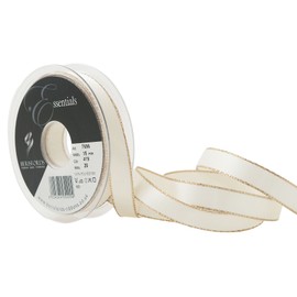 Berisfords Gold Edge Satin Ribbon, Bridal White, 15 mm