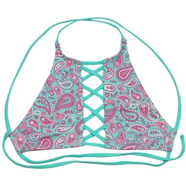 ToBeInStyle - Playera de Tirantes de Bikini para Mujer, Cuello Alto, Azul (Paisley), L