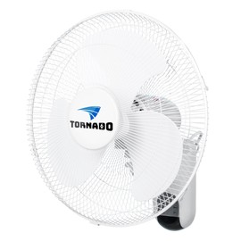 Tornado 16 Inch 3 Speed Oscillating Wall Mount Fan for Home, Remote Control Included, Adjustable Tilt 2650 CFM 6 FT Cord UL Safety Listed, White