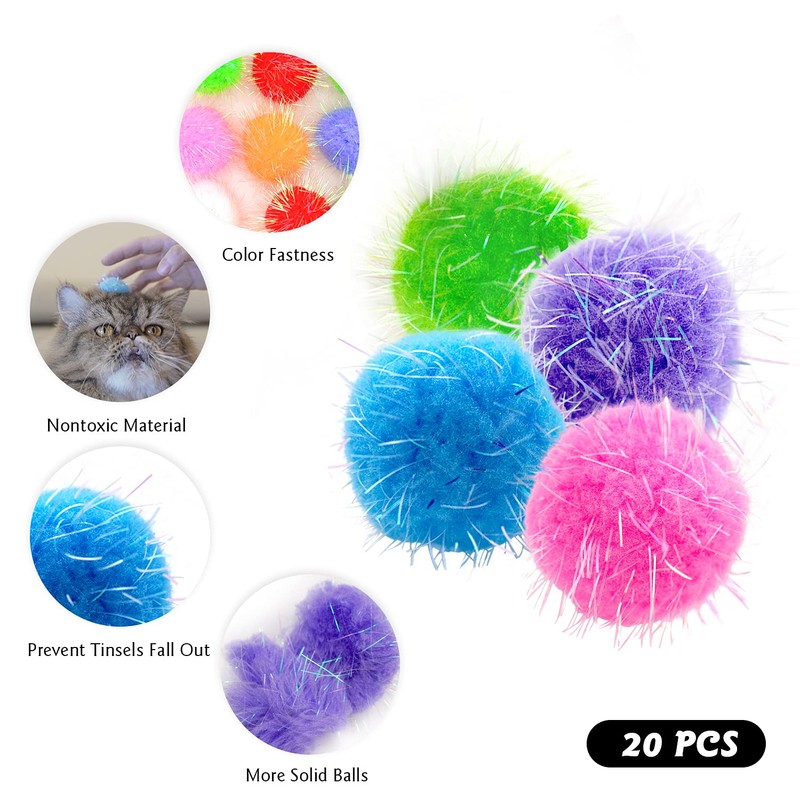 RIMOBUL 20PCS 1.5INCH Extra Large Cat's Favorite Chase Glitter Ball
